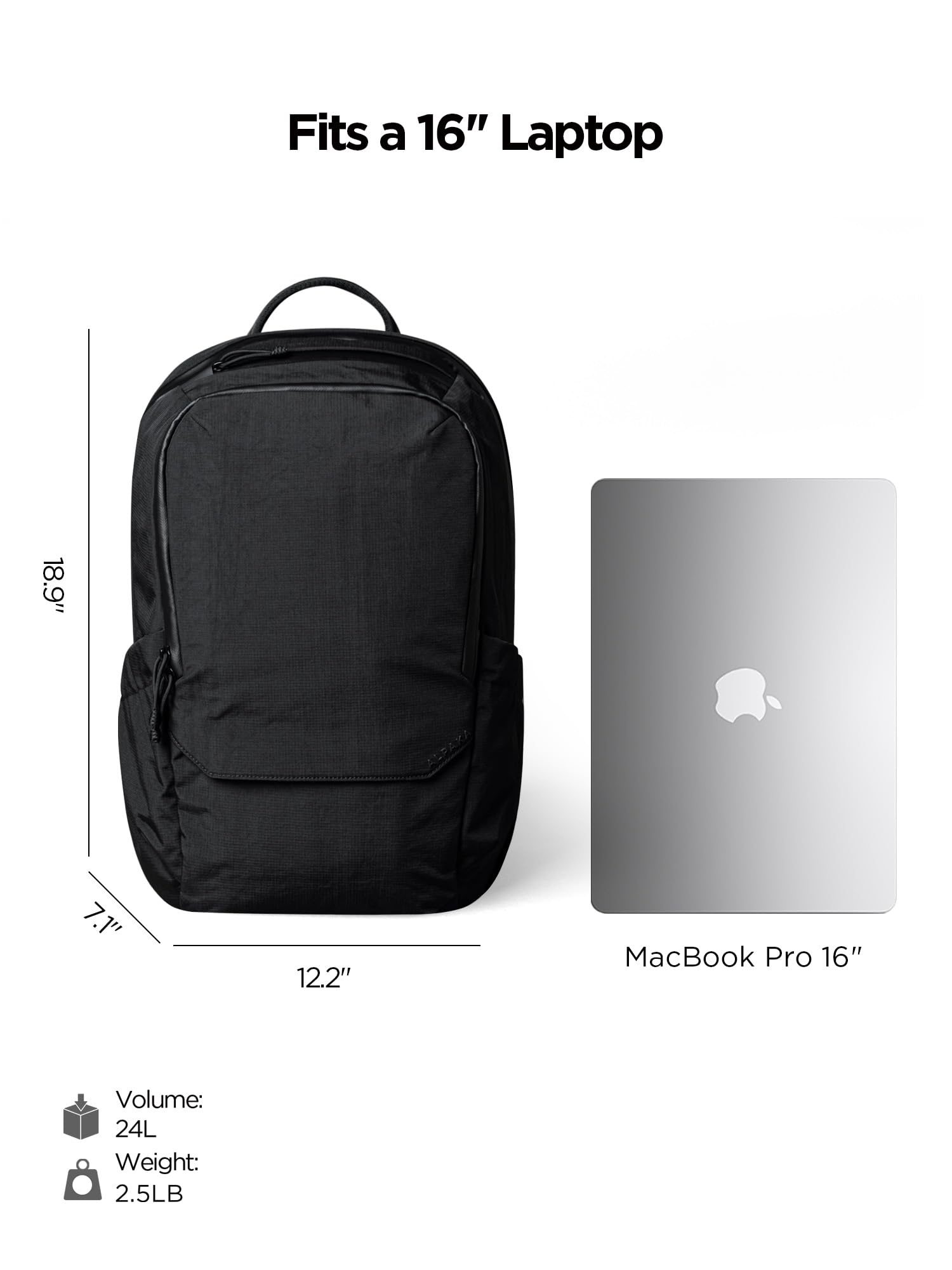 ALPAKA Elements Backpack Pro 24L - Black Laptop Backpack Fits 16'' Laptop with Dual Bottle Pockets, Travel Backpack for Men, Weather-Resistant 400D Axoflux Fabric for Business or College - Image 3