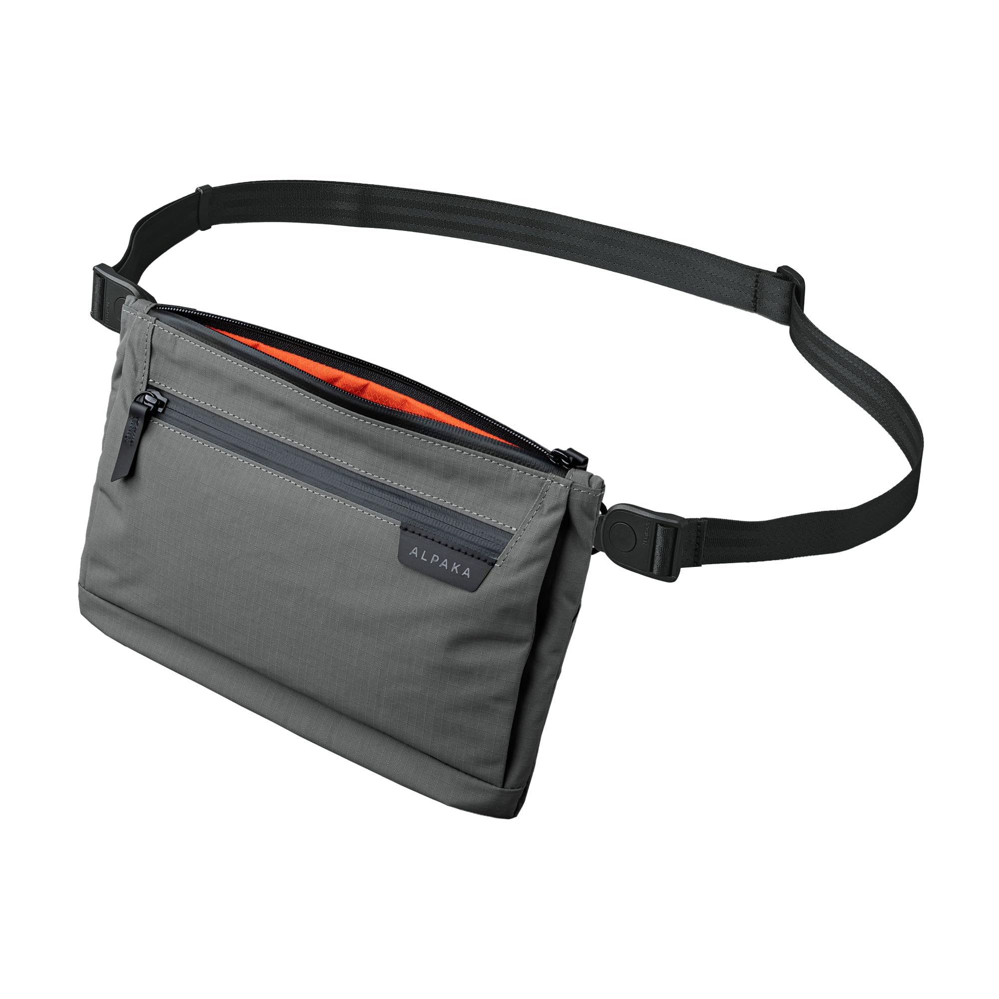 ALPAKA Zip Pouch Max V2 - Grey Axoflux 210D Water Resistant Fabric, Weatherproof YKK Zippers,Front Zip Pocket, Compact Men Sling Bag - Passport Holder & Travel Wallet Pouch for Family Men
